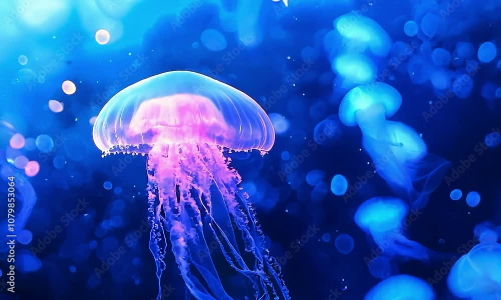 Jellyfish drifting in the deep sea Jellyfish drifting in the deep sea