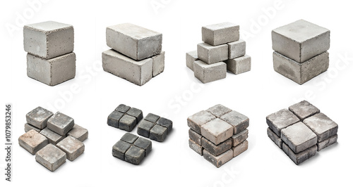 Collecton of Cement Blocks isolated on transparent background photo