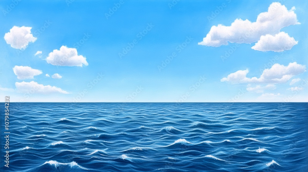 Obraz premium Serene Ocean Scene Blue Water Sky Clouds Summer Seascape