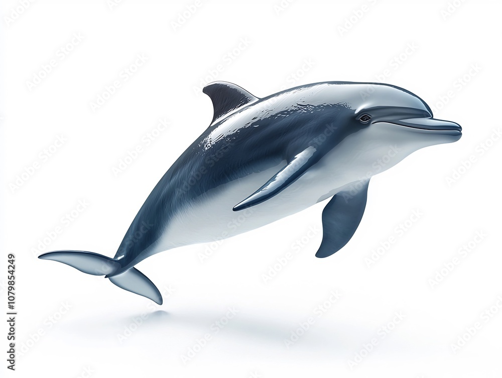 Overweight Dolphin Swimming Gracefully on Isolated White Background with Copy Space Overweight Dolphin Swimming Gracefully on Isolated White Background with Copy Space