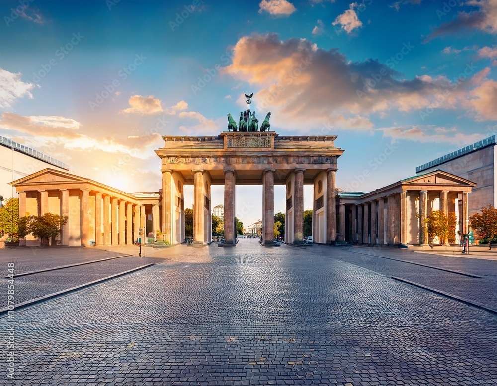 Naklejka premium The Vibrant Art and Historic Districts of Berlin, Germany, Featuring Iconic Landmarks Such as Brandenburg Gate, Berlin Wall, and Cultural Institutions