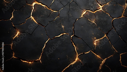 Cracked Black Surface with Glowing Edges