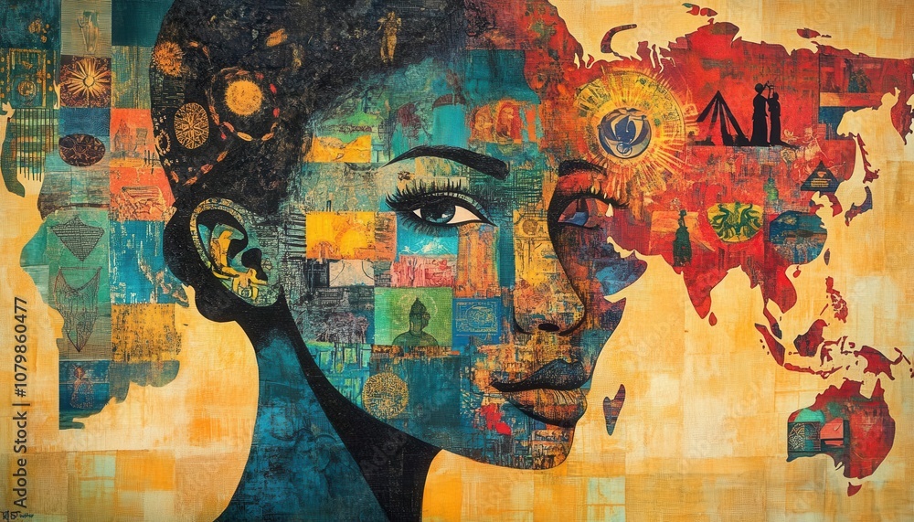 Fototapeta premium A vibrant portrait symbolizing global culture and diversity through artistic expression.