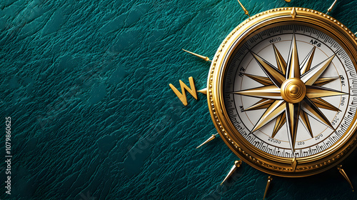 Elegant compass on textured green background