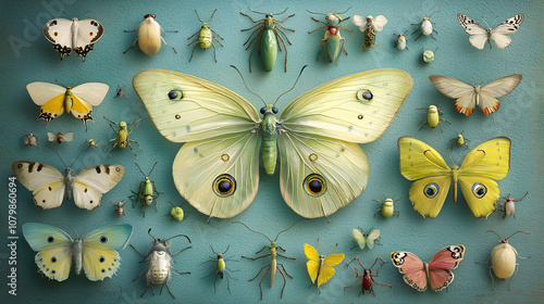 Diverse collection of colorful insects on display