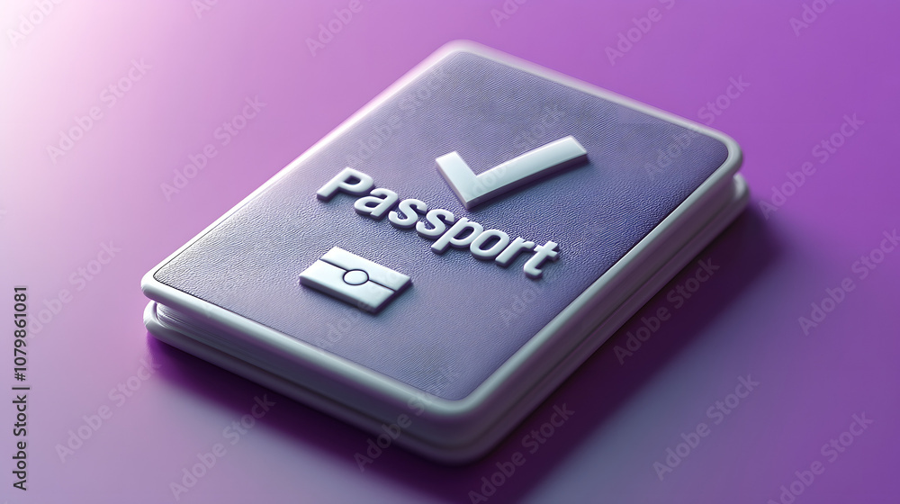 3D icon of a passport with a checkmark, symbolizing successful travel approval or entry, on a minimalistic violet background.
3D icon of a passport with a checkmark, symbolizing successful travel approval or entry, on a minimalistic violet background.