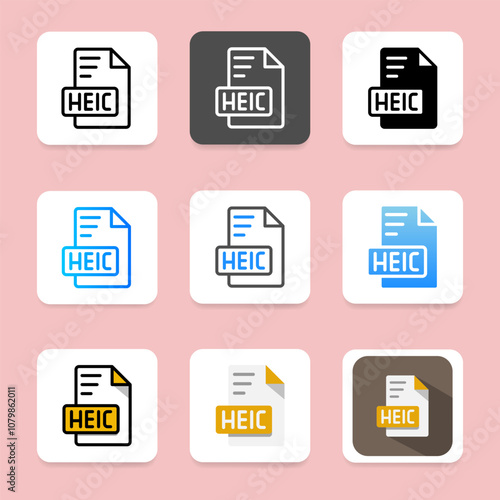 Set heic file format icons. extension, document file type and archive. Can be used for websites, UI and interface.