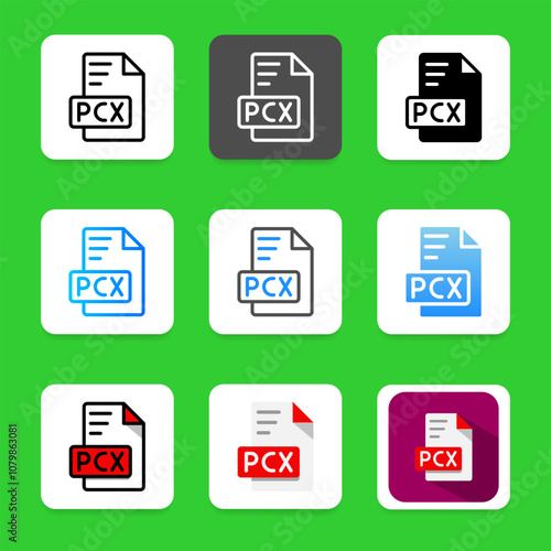 Set pcx data file icon. document file type, format symbol collection design.