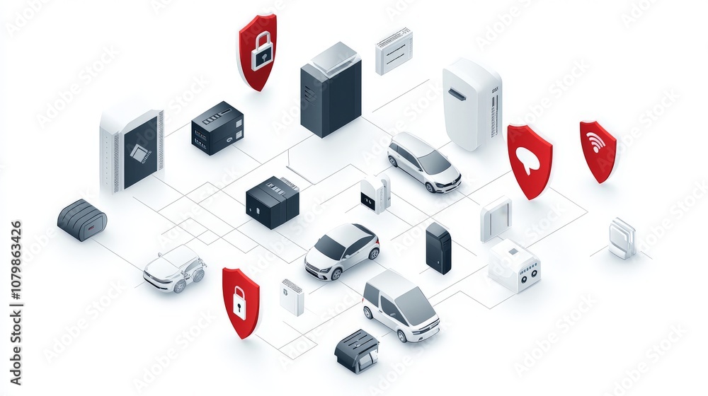 Connected Devices Security Shields Isometric Vector Art Connected Devices Security Shields Isometric Vector Art