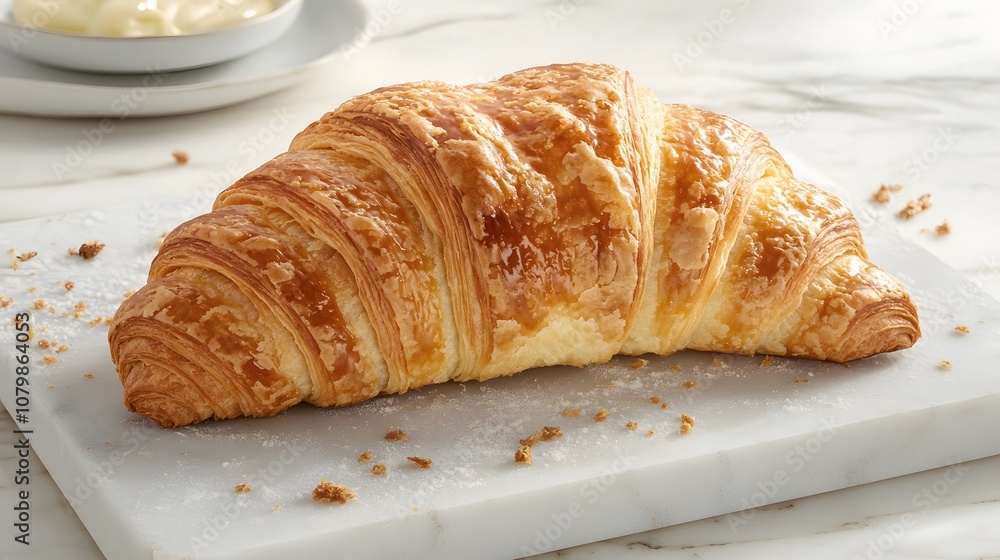 Freshly Baked Croissant on Marble Surface Freshly Baked Croissant on Marble Surface
