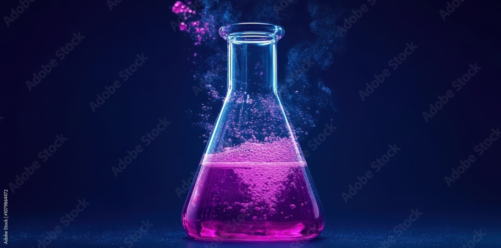 Volatile syrup in a flask with a bubbling surface, showcasing vibrant colors and dynamic movement. Volatile syrup in a flask with a bubbling surface, showcasing vibrant colors and dynamic movement.