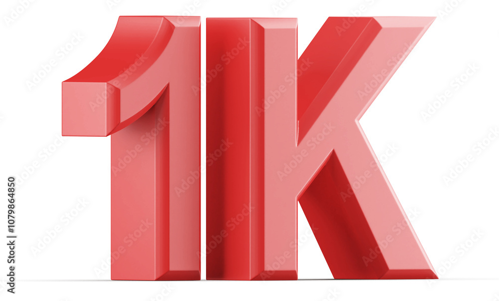 1K Followers Red 3D Number 1K Followers Red 3D Number