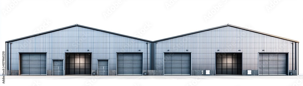 Simplistic and Functional Industrial Warehouse with Corrugated Metal Siding and Rolling Doors Simplistic and Functional Industrial Warehouse with Corrugated Metal Siding and Rolling Doors