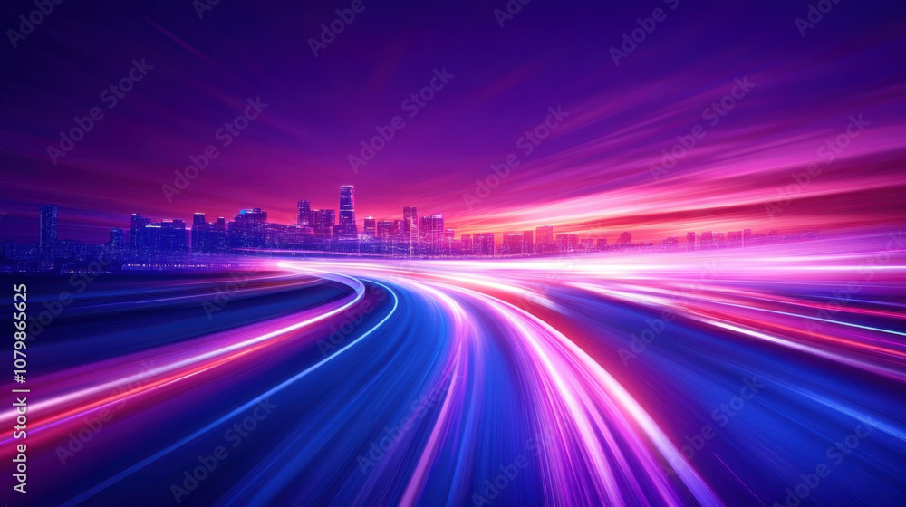 vibrant digital illustration of open road with neon lights, showcasing stunning city skyline at sunset. dynamic colors create sense of movement and energy vibrant digital illustration of open road with neon lights, showcasing stunning city skyline at sunset. dynamic colors create sense of movement and energy