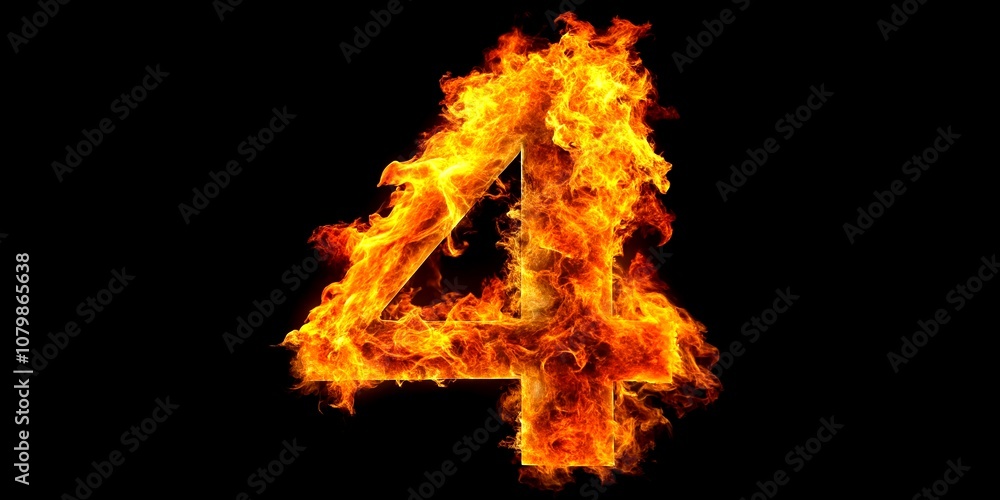 Animated fire number four on an alpha channel background, ideal for visual effects and graphic design projects. Bring Animated fire number four on an alpha channel background, ideal for visual effects and graphic design projects. Bring