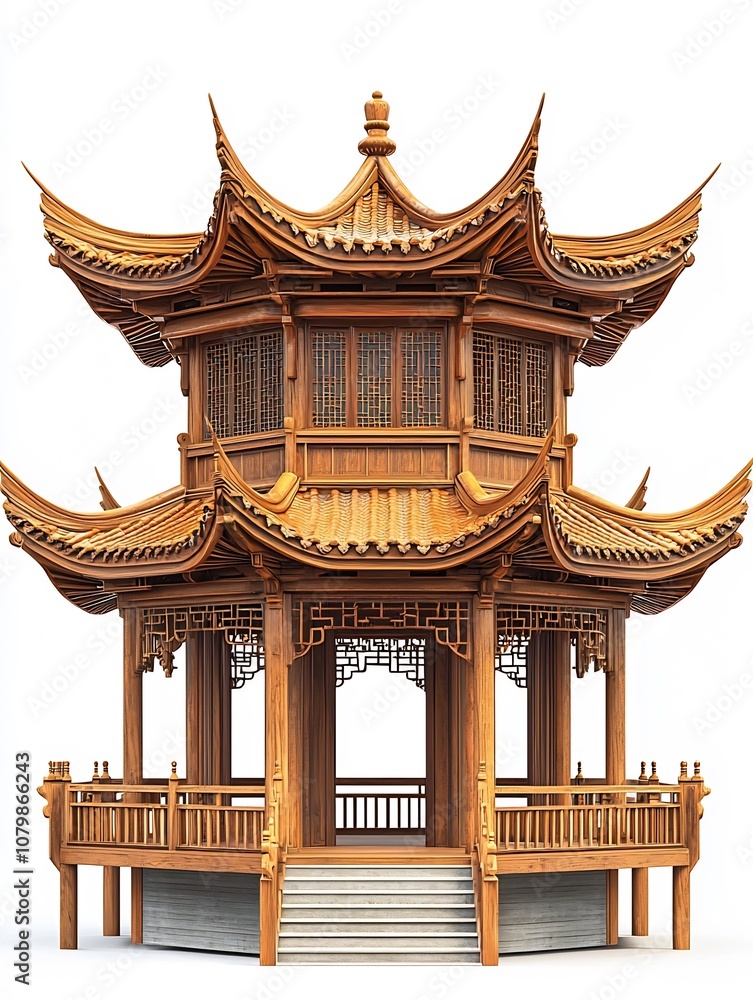 Fototapeta premium Elegant Chinese Pavilion with Curved Rooflines and Intricate Architectural Details