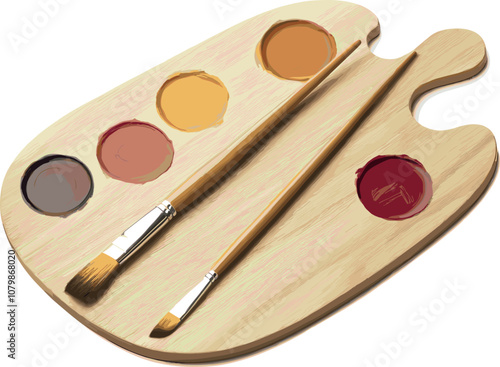 Wooden Artist Palette With Paints and Brushes Arranged for a Creative Activity