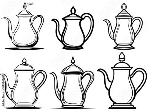 Variety of Decorative Teapots Displayed in a Stylish Arrangement With Intricate Designs