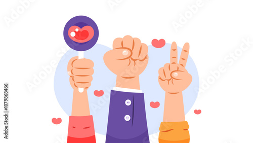 human rights day concept. celebrating and commemorating human rights day. voicing and fighting for human rights. illustration of raising and clenching fists. flat style design. elements