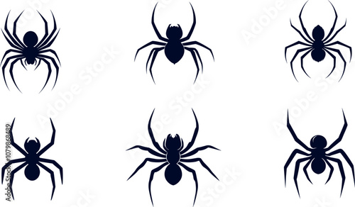 Various Spider Silhouettes Displayed in a Geometric Arrangement on a White Background