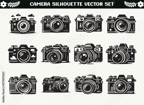Assorted camera shapes in silhouette style, great for photography projects