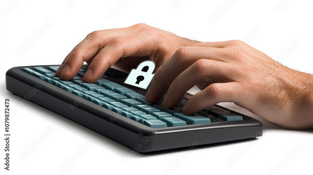Typing with Padlock Symbol on Light Background Typing with Padlock Symbol on Light Background