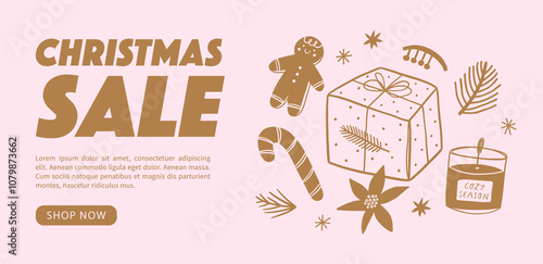 Christmas sale design templates. Online shopping banner, poster, coupon, social media.