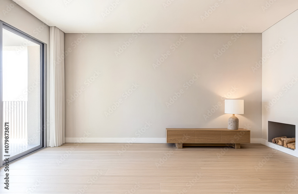 Fototapeta premium Minimalist living room interior with natural light and modern decor in a contemporary apartment