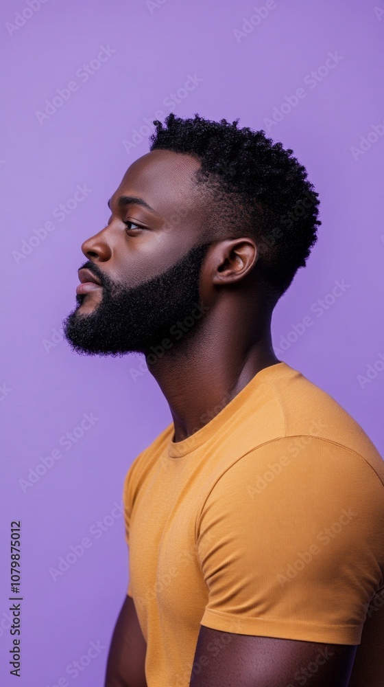 Obraz premium A man with a beard and dreadlocks is wearing a yellow shirt