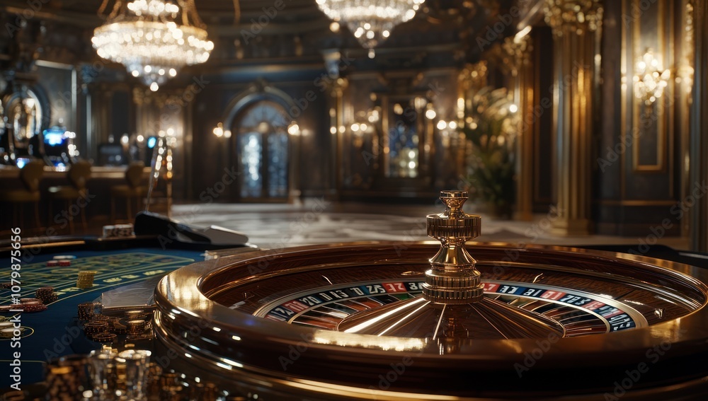 Obraz premium Close-up of a Roulette Wheel in a Luxurious Casino