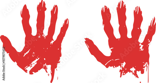 Red Handprints on a White Background Symbolize Art or a Crime Scene Investigation