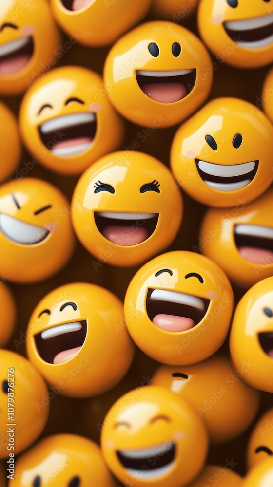 Obraz premium A background of yellow smiley faces, all smiling and laughing with different expressions