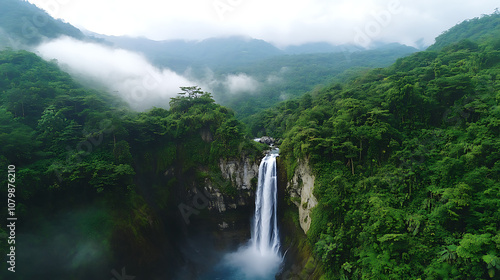 A panoramic view of a waterfall surrounded by a lush landscape, showcasing the ideal hiking destination for families looking to explore nature 