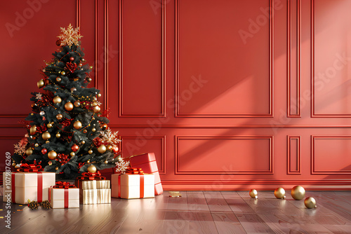 Festive Christmas Room with Decorated Tree and Gifts