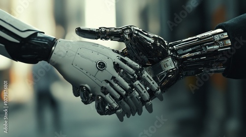 Two robots shaking hands