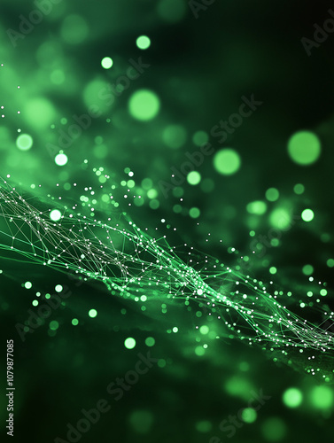 Futuristic Green Data Wave – Abstract Technology Background with Glowing Particles
