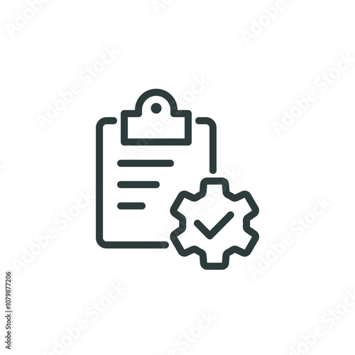 Checklist, questionnaire test, register form outline icon. Line sign clipboard and gear. Vector isolated pictogram for web and app on white background editable stroke.