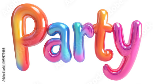Colorful 3D Balloon Text 'Party' on a White Background