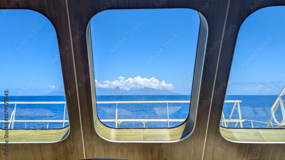 Fototapeta premium aboard ferry, adventure, blue water, boat, ferries, ferry, ferry window, ferryboat, french polynesia, french polynesia view, holiday, island, journey, maritime, mo'orea, moorea, moorea island, ocean, 