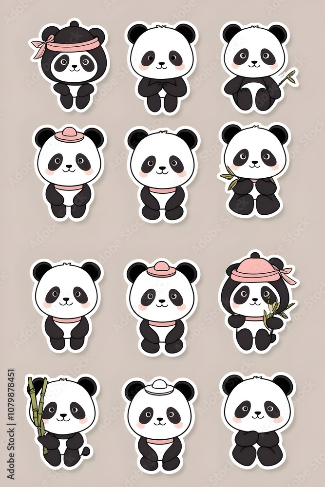 Adorable Panda Bear Stickers: A Collection of Cute Cartoon Panda Expressions and Poses Adorable Panda Bear Stickers: A Collection of Cute Cartoon Panda Expressions and Poses