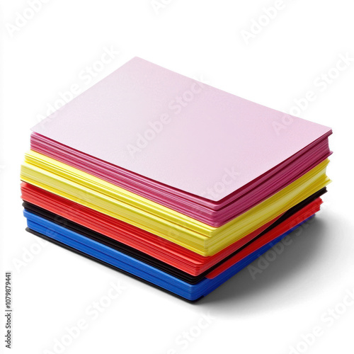 Stack of index cards in different colors. isolated on transparent background