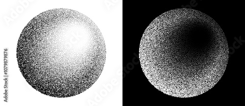 Abstract background with dotted circles. Random stipple dots background. Black shapes on a white background and the same white shapes on the black side.