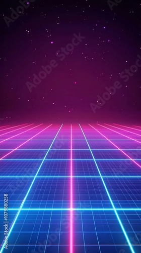 Retro Neon Grid in Vibrant Pink and Electric Blue 80s Inspired Perspective Evoking Nostalgia and Futurism