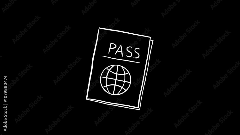 A simple line drawing of a passport on a black background. A simple line drawing of a passport on a black background.