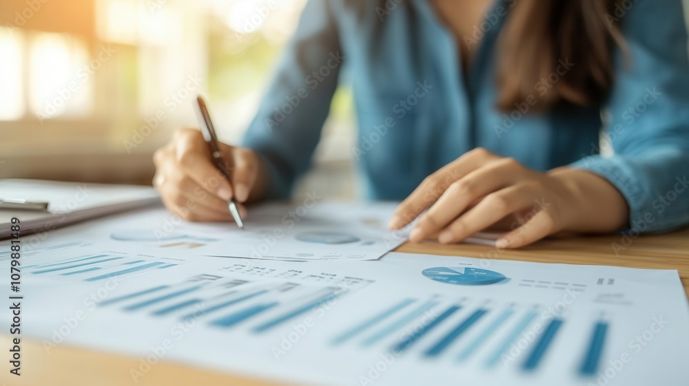 Business consultant with client reviewing profit projections, documents on desk, focused lighting, high photo-realism Business consultant with client reviewing profit projections, documents on desk, focused lighting, high photo-realism