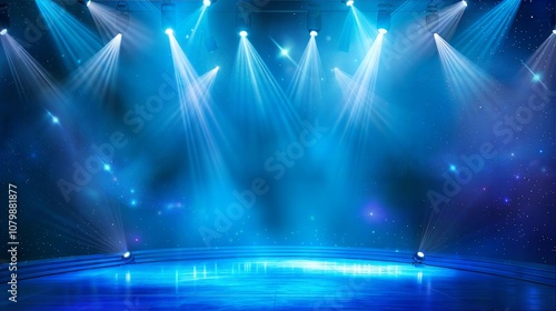 Captivating Blue Stage with Dramatic Spotlights for Memorable Performances and Events