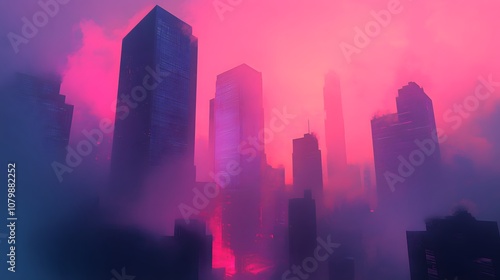 An abstract illustration of a city skyline at dusk, with gradient colors blending into the evening sky and silhouetted skyscrapers in the foreground.