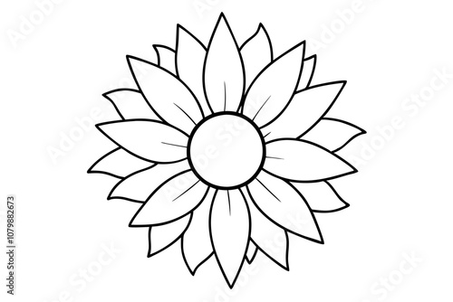 Simple Line Art Sunflower Illustration with Minimalist Design, Black and White Sunflower Vector Illustration