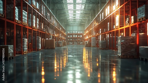 Warehouse Storage Interior With Shelving and Pallets