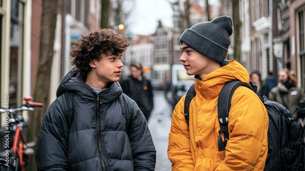 Fototapeta premium LGBTQ Gen Z experiences in the Netherlands, youth discussing identity and support, supportive atmosphere.
